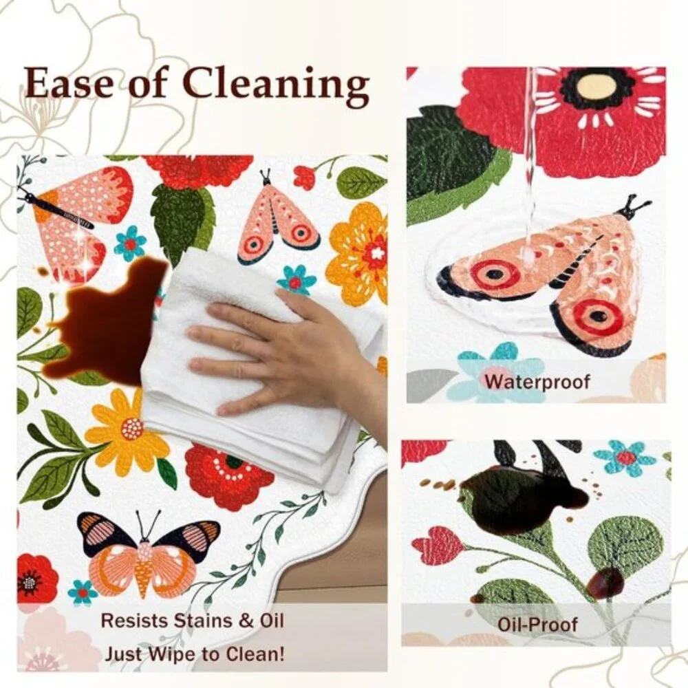 New 2Pcs Scalloped Kitchen Mats, Cushioned Non-Slip Waterproof Anti-Fatigue Rugs